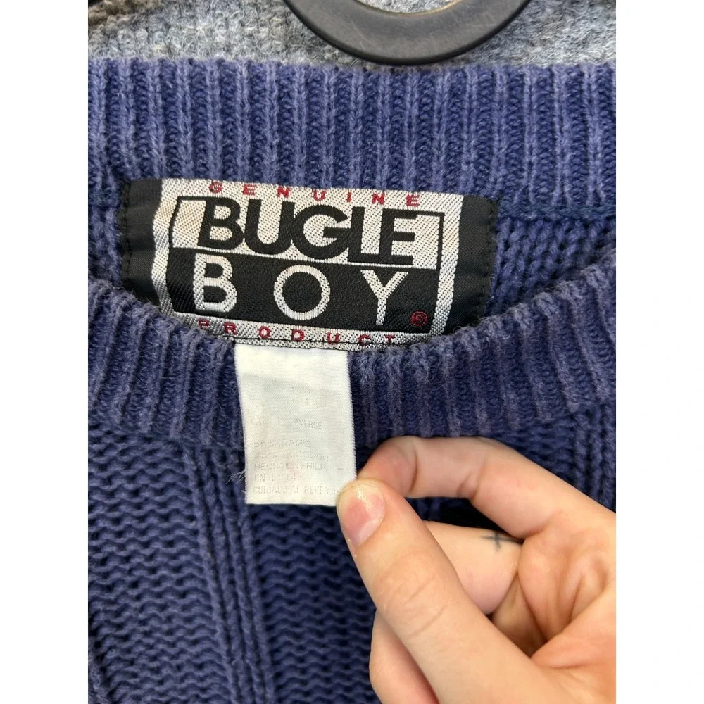 Vintage Bugle Boy Long Sleeve Sweater Men's Blue Chunky Ribbed Knit Pullover